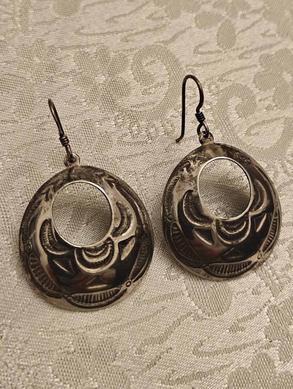 Old Navajo Ike Wilson Hand Stamped Earrings Sterling Silver